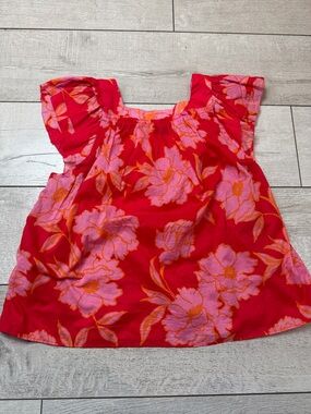 VICI Red Floral Ruffle Sleeve Blouse Size Small – Pink Orange Summer Top